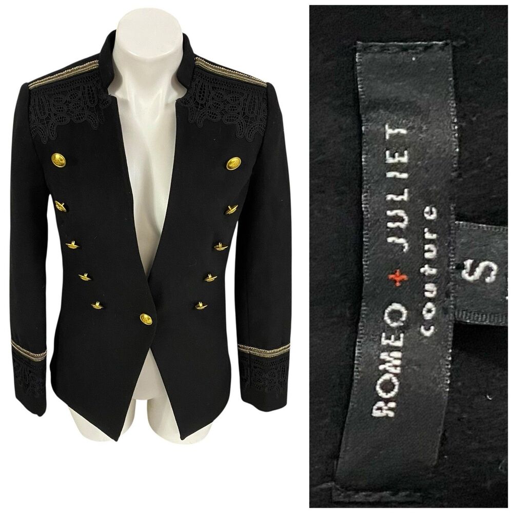 Romeo Juliet Blazer Womens Sz 4 Black Jacket Office Military Toy Soldier Office